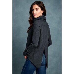 Free People We The Free Heather Gray Split Back Turtleneck Sweater | Large